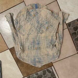 Free People Beige Plaid Button-Down Shirt with Blue & Yellow Accents